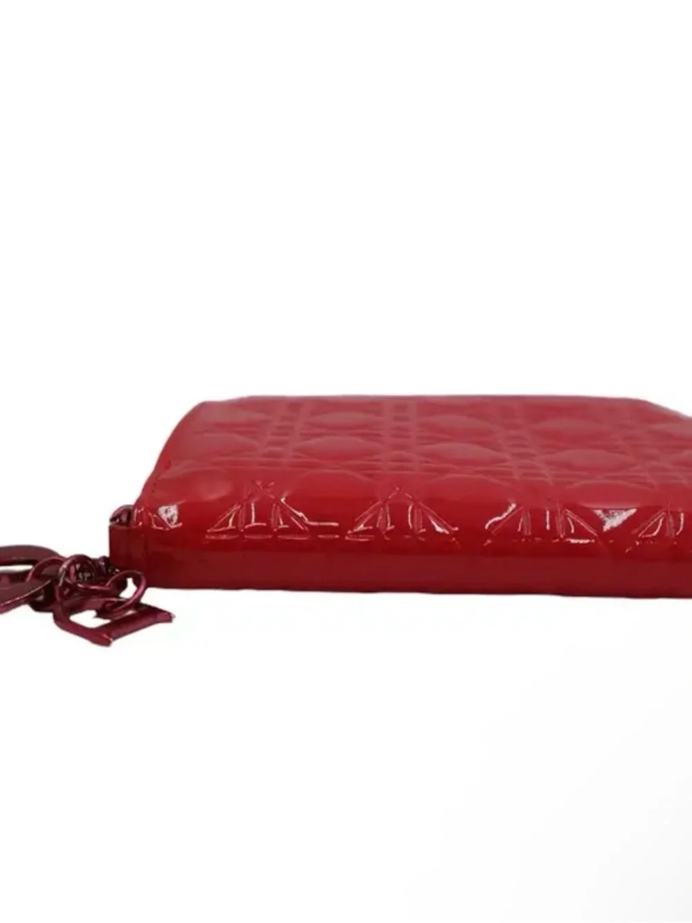 Pre-Owned Lady Dior Red Patent Leather Quilted Wallet with Charm & COA